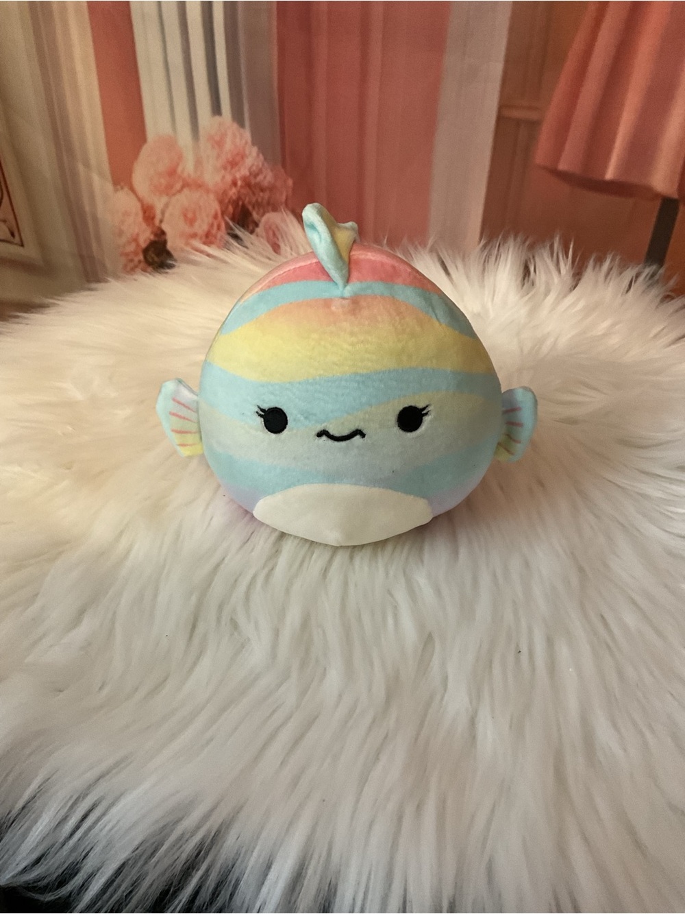 Squishmallows Pastel Rainbow Fish Plush - Pink Blue Yellow Cream
